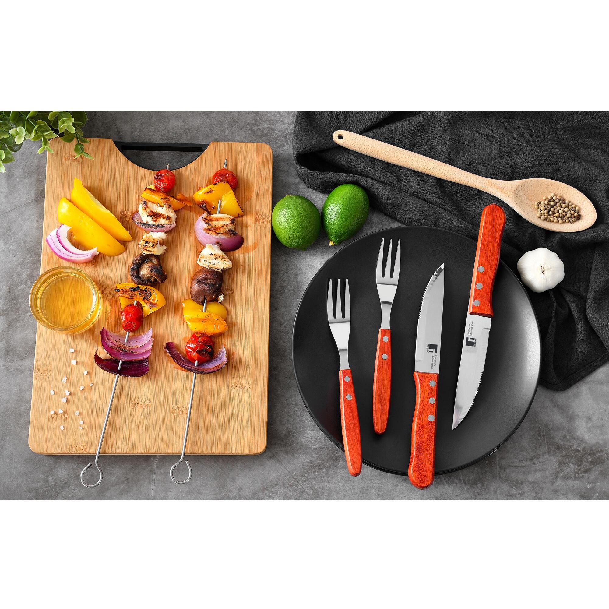 Juego de 4 tenedores bbq para carne en acero inoxidable bergner