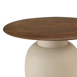 JAMES - Table d'appoint 48x48cm plateau en manguier pied métal ivoire JAMES
