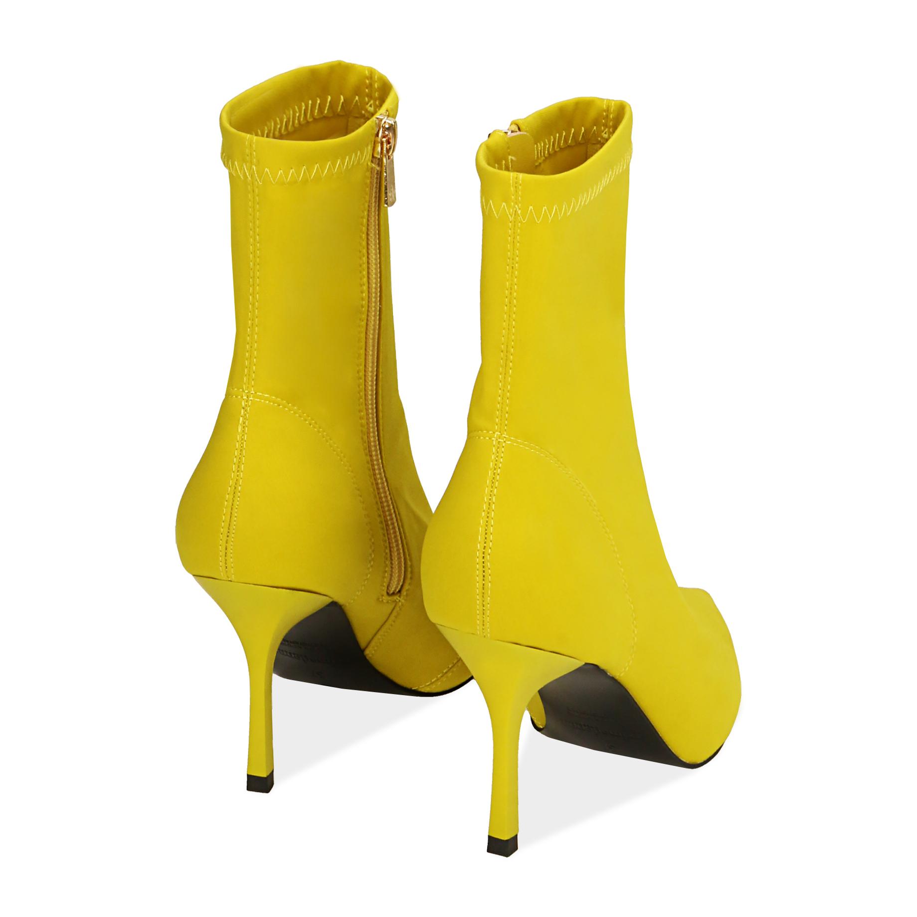 Ankle boots gialli in lycra, tacco 8,5 cm