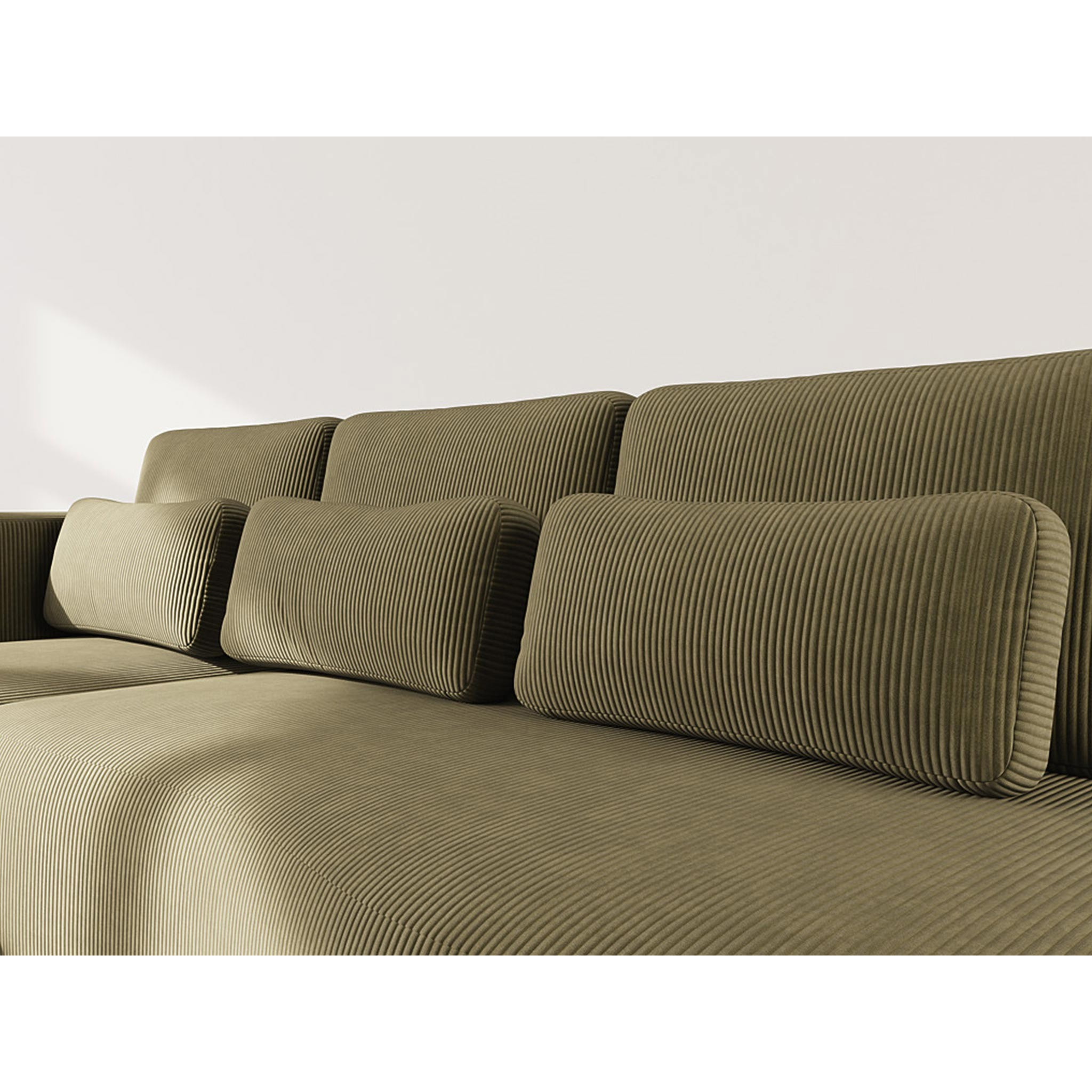 Mahina - canapé d'angle gauche 4 places convertible avec coffre en velours côtelé - Vert