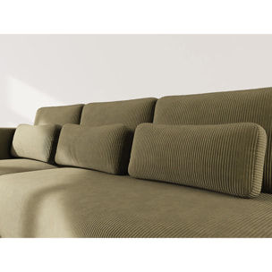 Mahina - canapé d'angle gauche 4 places convertible avec coffre en velours côtelé - Vert