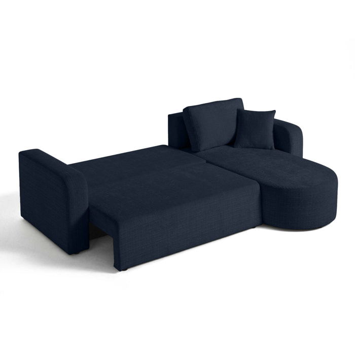 Miro - canapé d'angle réversible - 4 places - convertible avec coffre - en velours texturé - Bleu