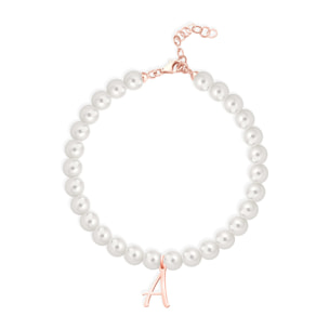 Bracciale Fujiko con Pendente Lettera A Perle Argento Rosè