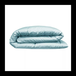 Housse de couette satin de coton uni bleu Ava uni mint