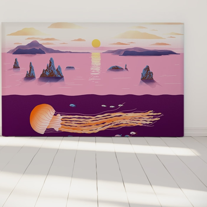 Tête de lit Jellyfish and sunset | Coloris Rose pâle | Largeur au choix