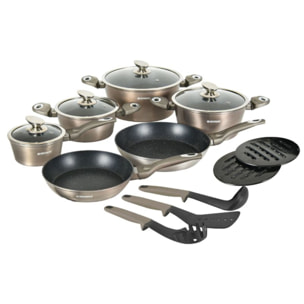 Batterie de cuisine 15 pièces avec revêtement en marbe Carbone Herzberg HGMETCR15-CAR