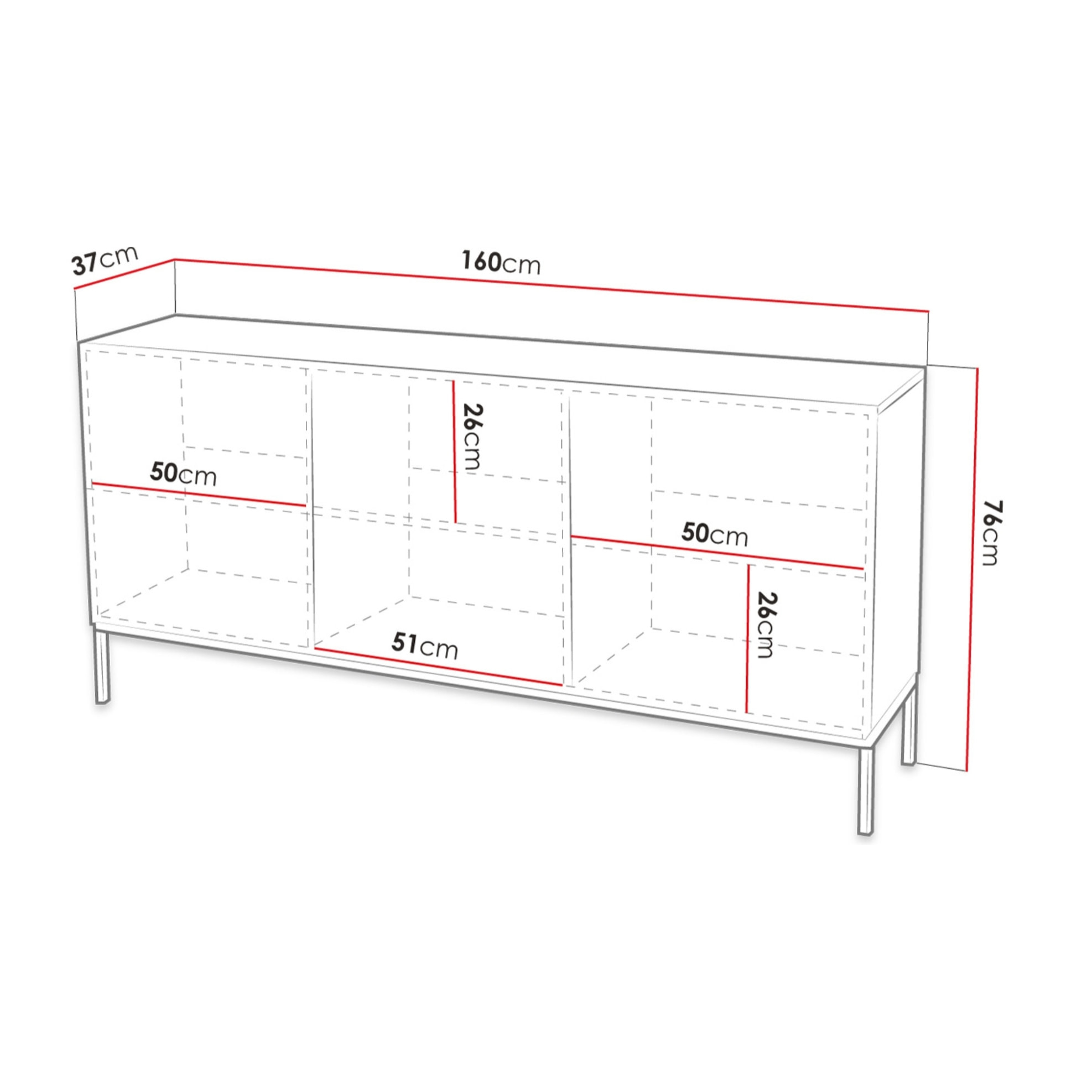 Celeste - buffet bas - 160 cm - style contemporain - Blanc / Doré