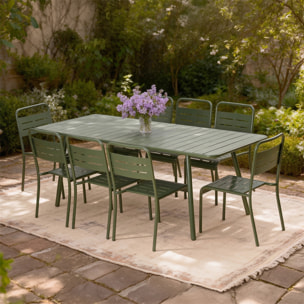 Ensemble table de jardin 200 cm et 8 chaises vert EVORA