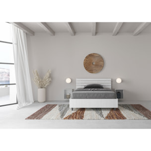 Cama sin somier 120x190 con cabecera recta de listones fresno blanco Ankel