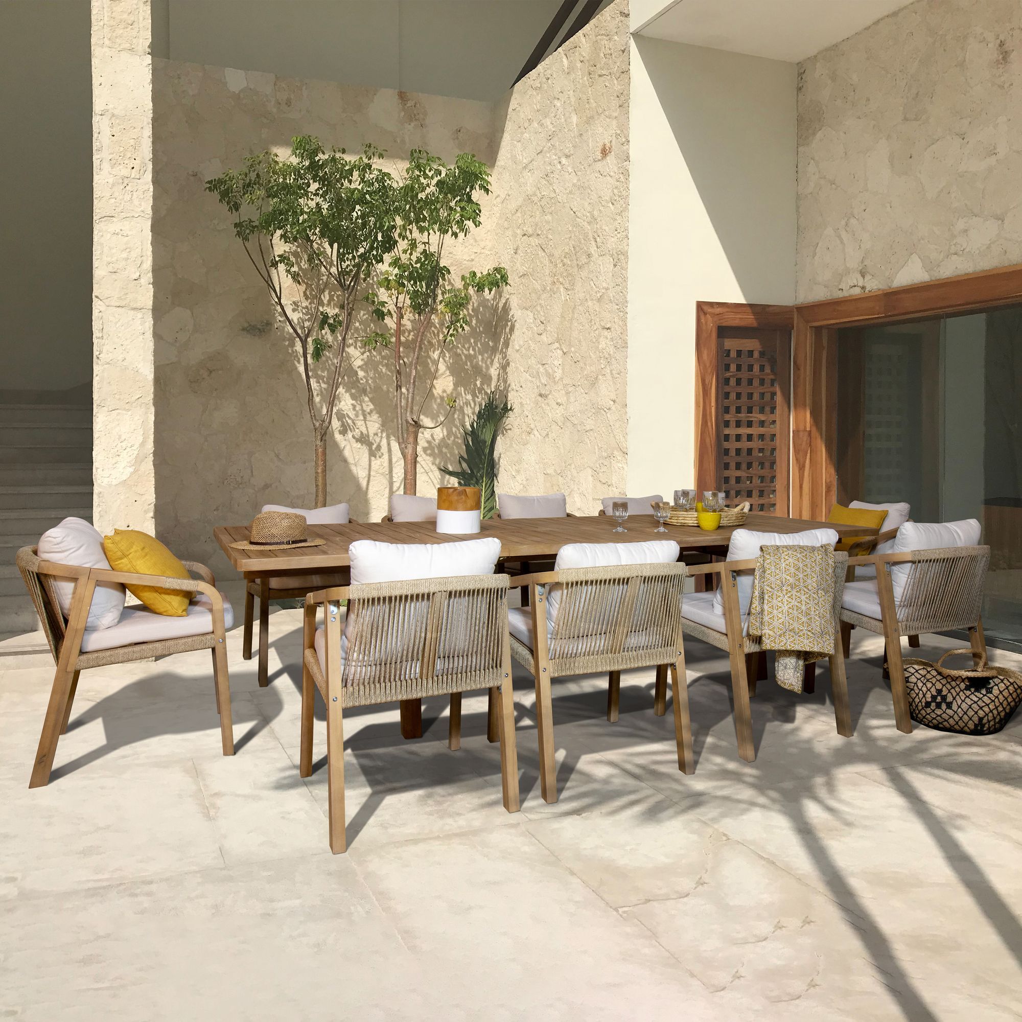 Ensemble de jardin table extensible en bois d'acacia 10 places SAONA
