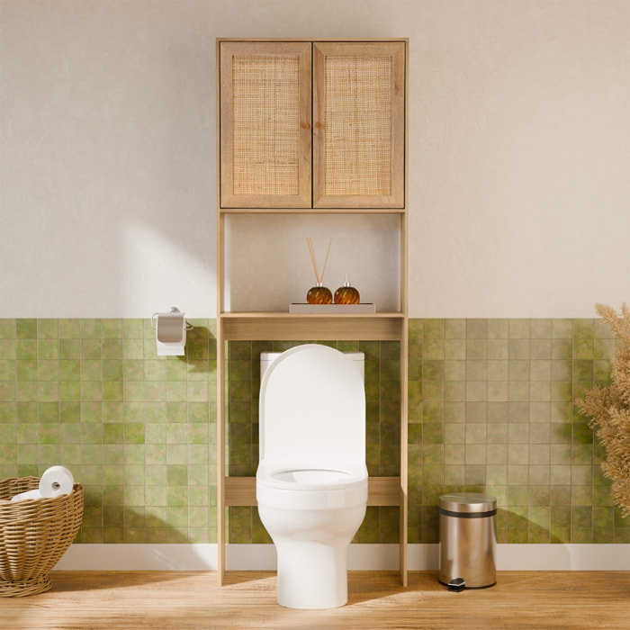 Etagère meuble WC décor bois et cannage BOHÈME