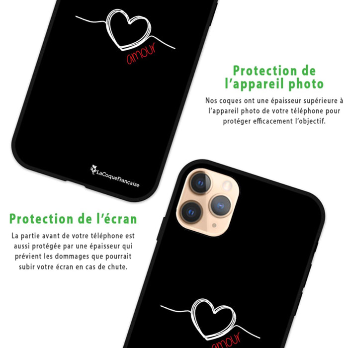 Coque iPhone 11 Pro Max Silicone Liquide Douce noir Coeur Blanc Amour La Coque Francaise.