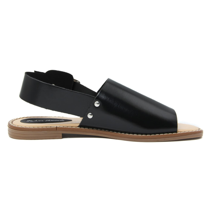Sandalo flat vera pelle Made in Italy Donna colore Nero- Tacco 1,5 cm