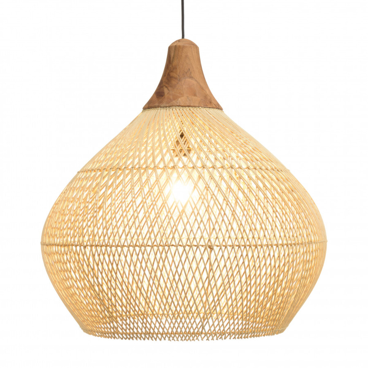 ALIDA - Suspension 'cloche' 68x68cm rotin couleur naturelle et teck