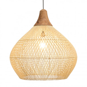 ALIDA - Suspension 'cloche' 68x68cm rotin couleur naturelle et teck