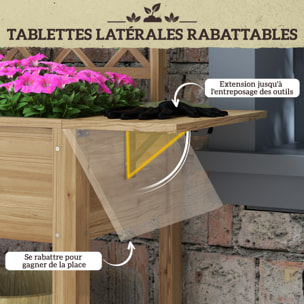 Jardinière rectangulaire sur pied avec treillis - tablettes, étagère - bois sapin autoclave