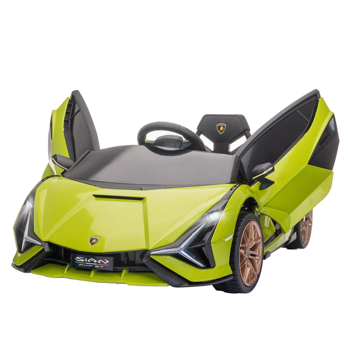 Coche Eléctrico Lamborghini SIAN 12V para Niños de +3 Años con Mando a Distancia Apertura de Puerta Música MP3 USB y Faros 3-5 km/h 108x62x40 cm Verde