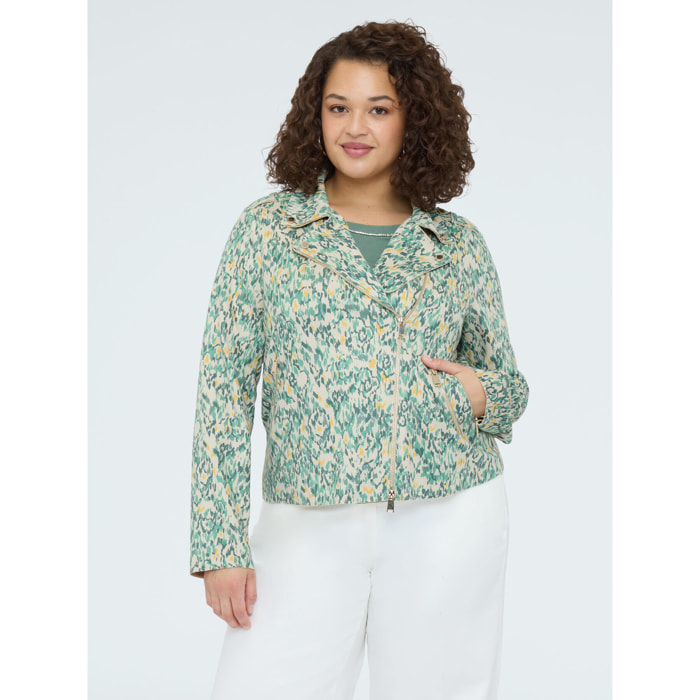 Fiorella Rubino - Giacca biker in tessuto soft touch stampato - Verde