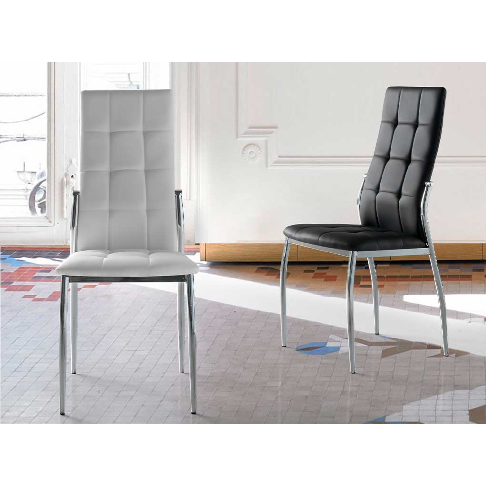 Set de 4 sillas – Polipiel y metal cromado