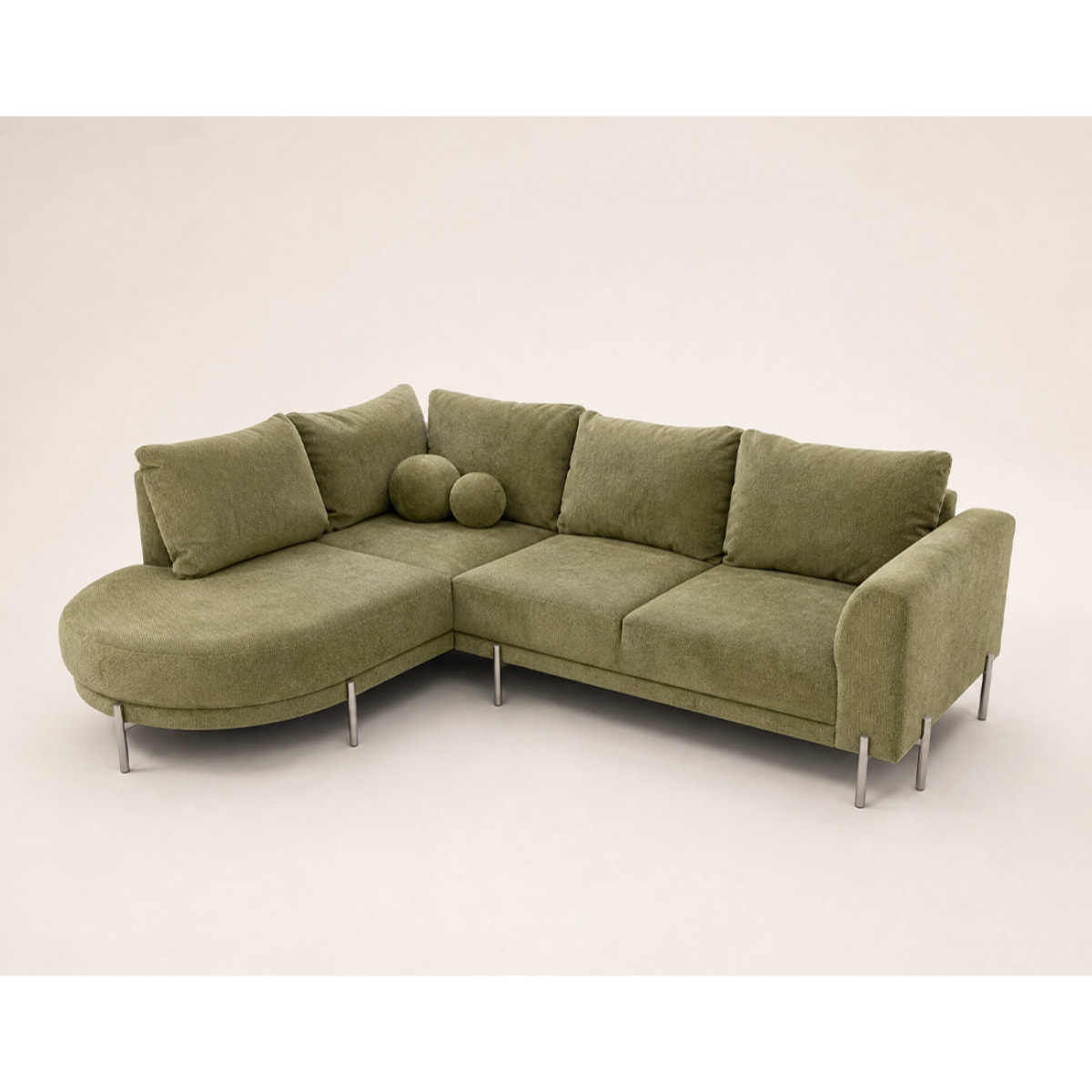 Gabin - Canapé d'angle gauche 5 places en velours texturé - Vert Kaki