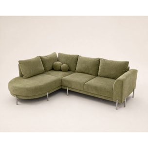 Gabin - Canapé d'angle gauche 5 places en velours texturé - Vert Kaki