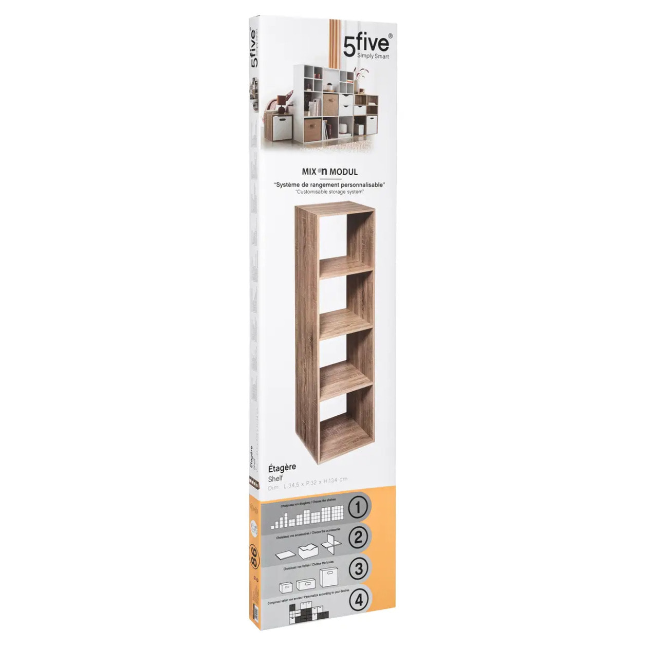 Étagère colonne 4 cases "Mix N' Modul" effet chêne naturel