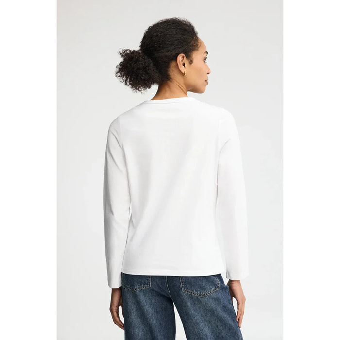 Camiseta blanca de manga larga y cuello pico con bordado Rigby Go