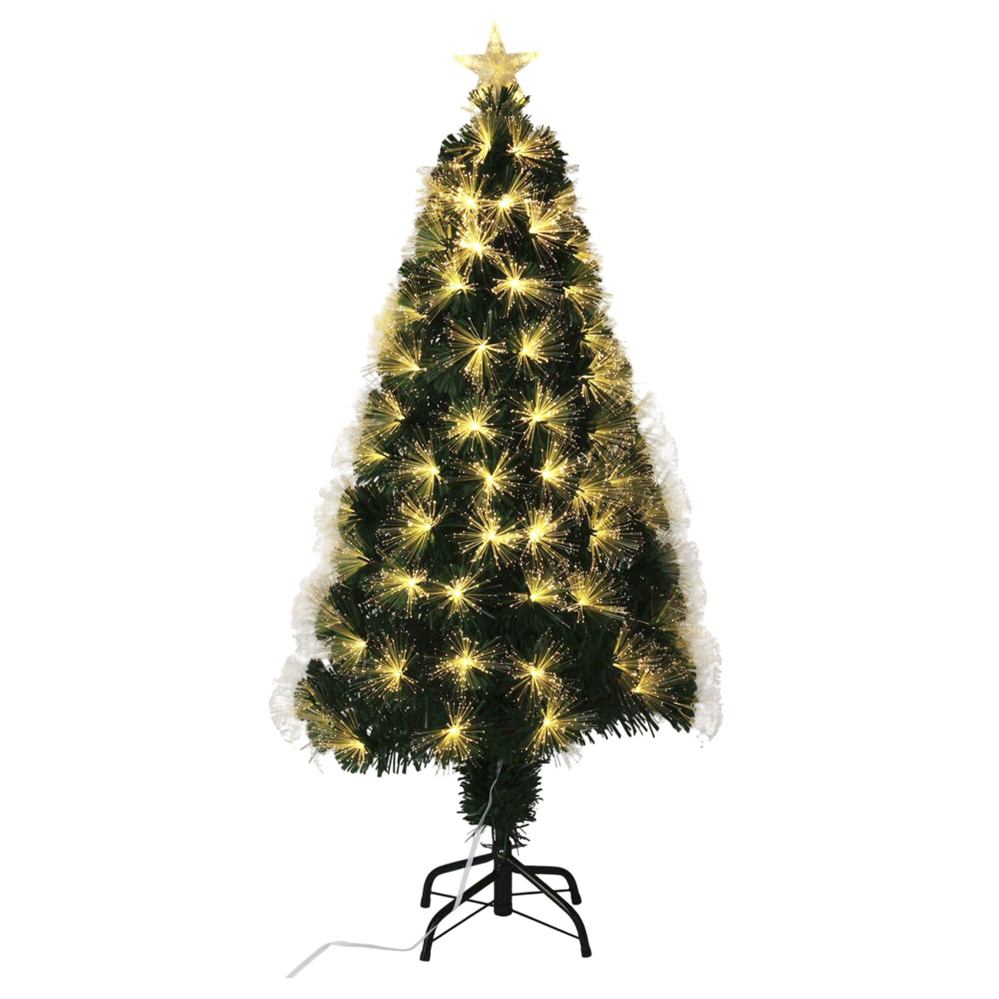 Árbol de navidad de fibra óptica con 130 luces led blanco cálido y estrella 58x58x120cm