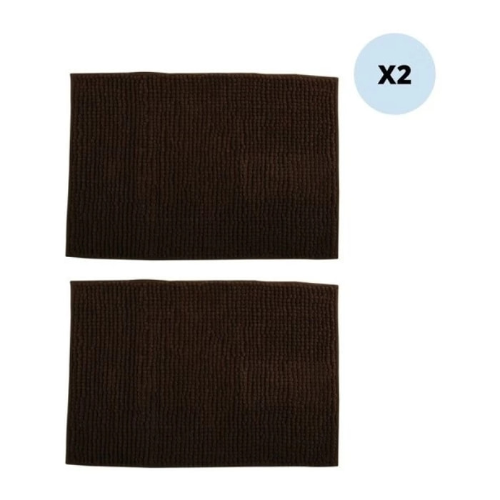 Lot de 2 tapis de bain CHENILLE 40x60cm Chocolat MSV