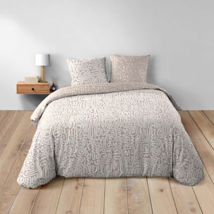 Parure de lit 3 pièces en coton à motif géométrique housse + taies - Vert