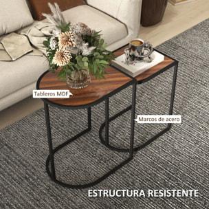 Mesas Auxiliares para Salón Mesas Nido de 2 Piezas con Marco de Acero Mesas de Centro Pequeñas para Dormitorio Sala de Estar Marrón Rústico