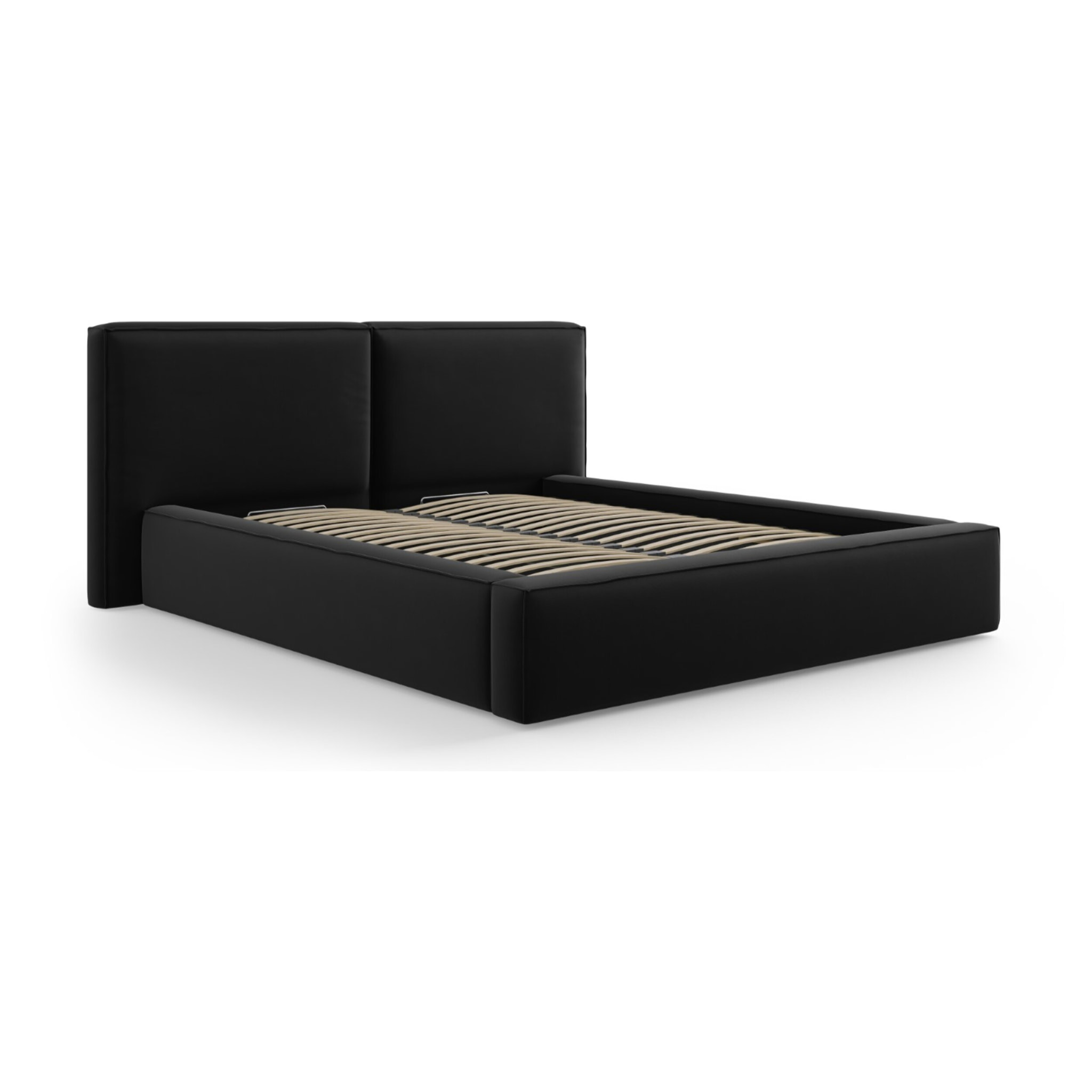 Lit coffre avec tête de lit double "Arendal" 200x200cm en velours noir
