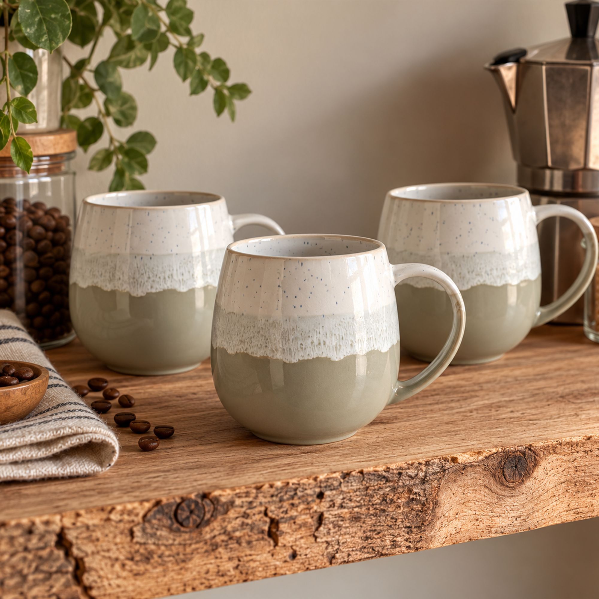 Lot de 6 mugs vert amande en grès 44cl RIGA