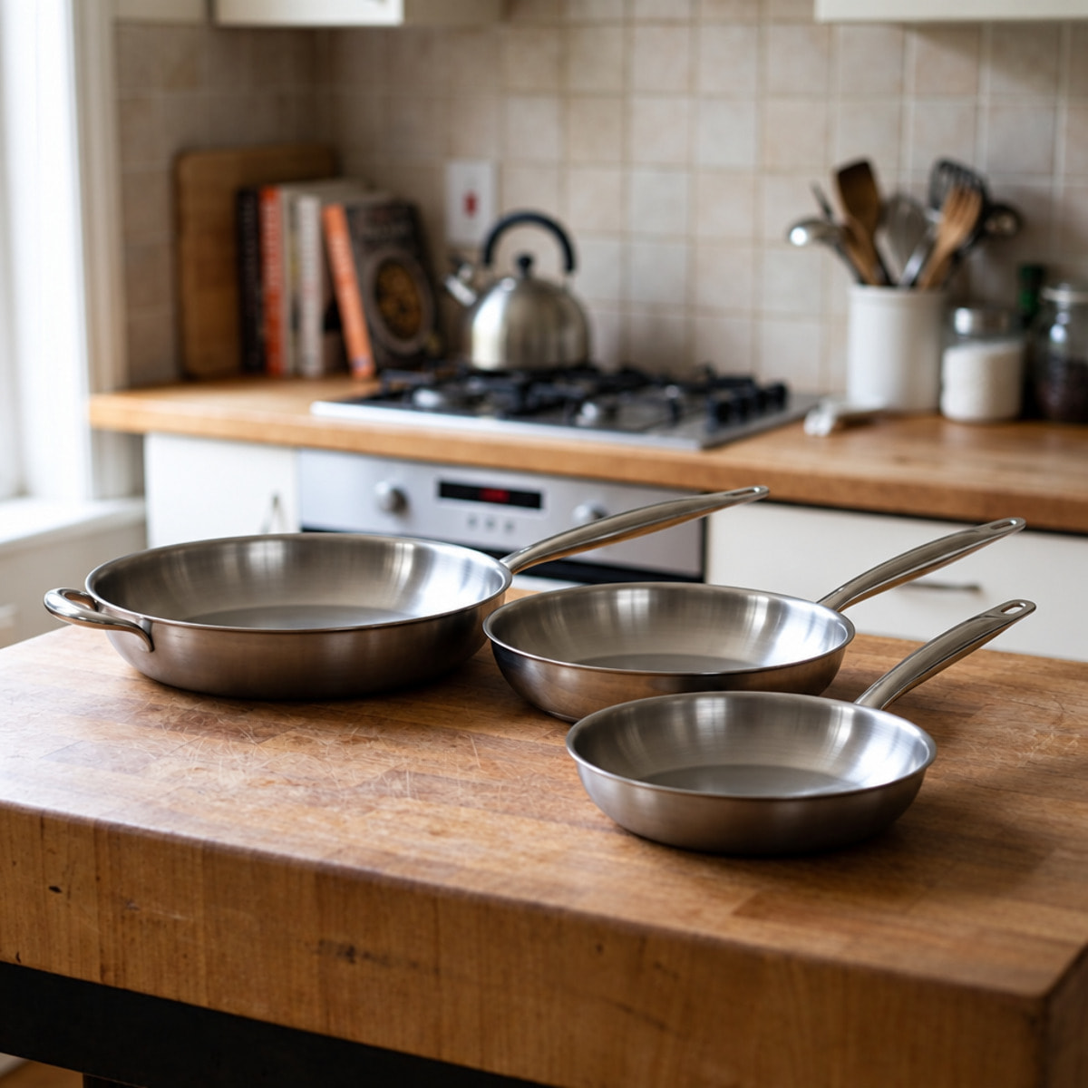 Lot de 3 poêles inox de 24 cm 28 cm et 32 cm Elo Profi Therm