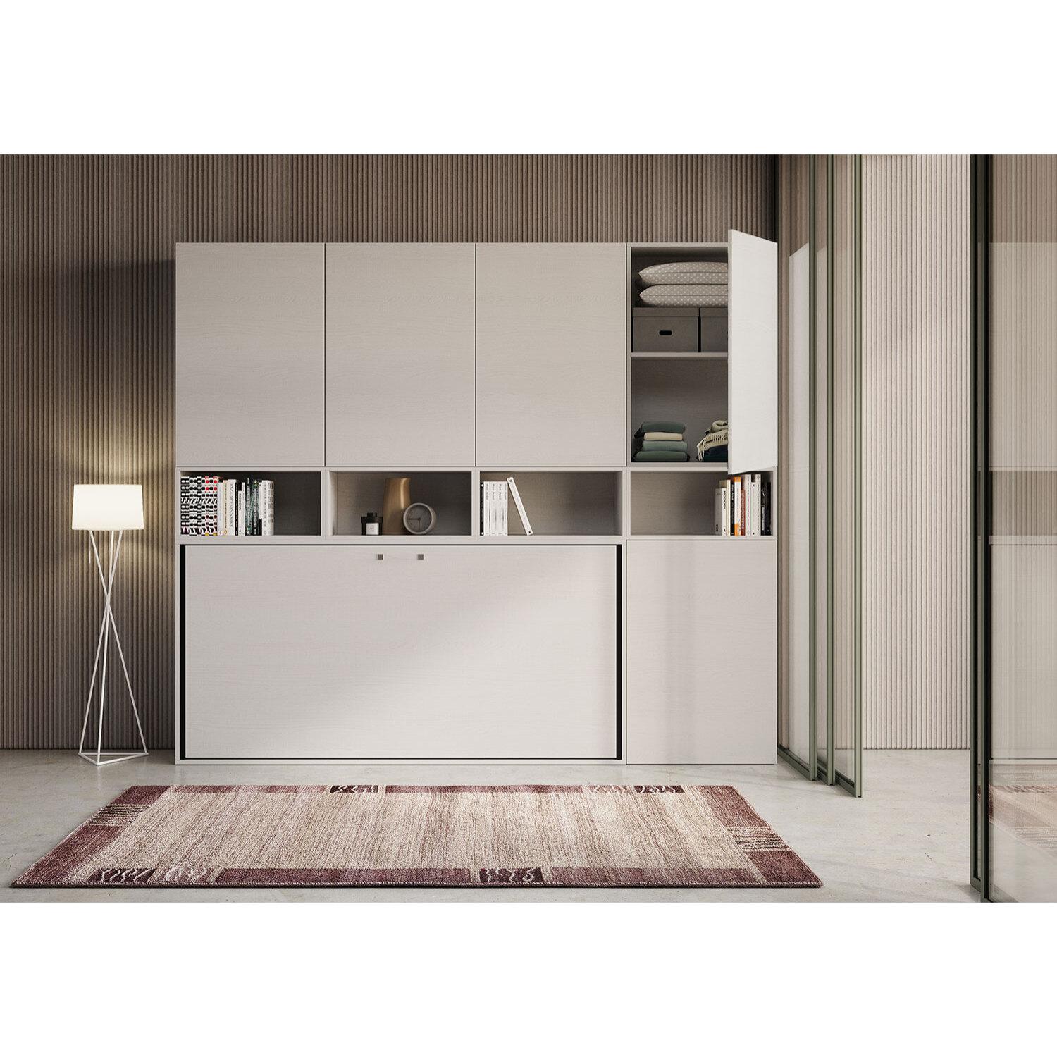 Armoire lit escamotable horizontal 1 couchage 85 Kando composition C Frêne Blanc