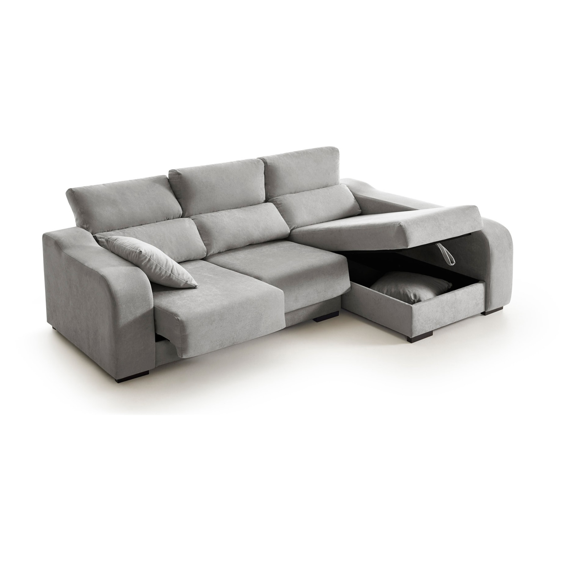 Sofá Chaiselongue Zafiro 3 Plazas Tela Antimanchas Derecha Color Gris