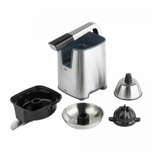 Exprimidor de naranjas eléctrico JATA JEEX1155 con brazo. De acero inoxidable. Lleva 2 conos