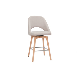 Tabourets de bar scandinaves tissu effet velours texturé beige et hévéa massif 65 cm (lot de 2) COSETTE