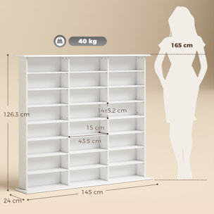 Rangement CD et DVD 24 compartiments 18 étagères réglables blanc
