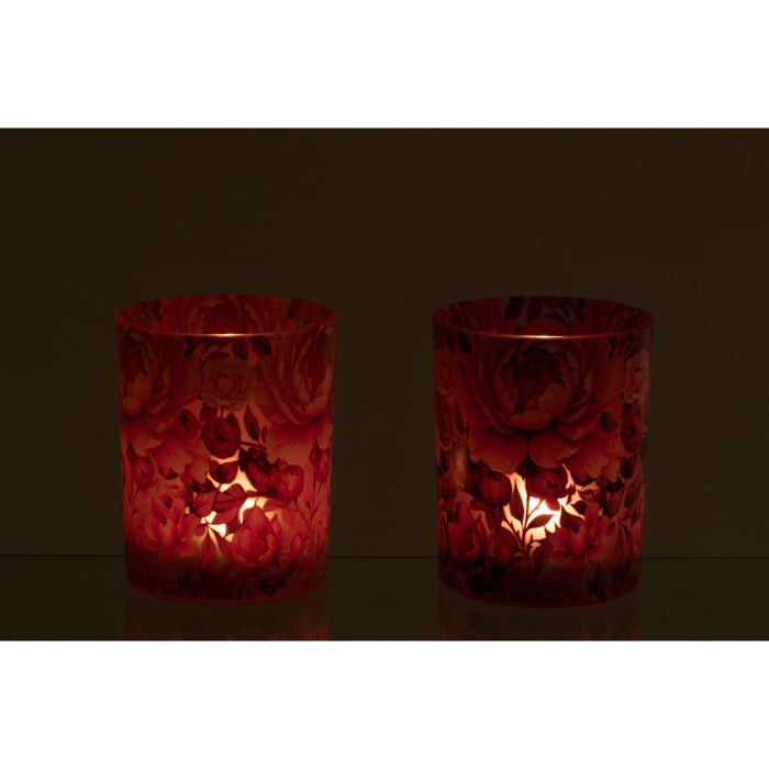 J-line Photophore Fleurs - verre - orange/rose - medium - 2 pièces