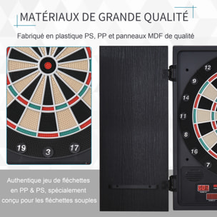Cible jeu de fléchettes électronique refermable 27 jeux 202 variations jusqu'à 8 joueurs affichage LED haut-parleur noir