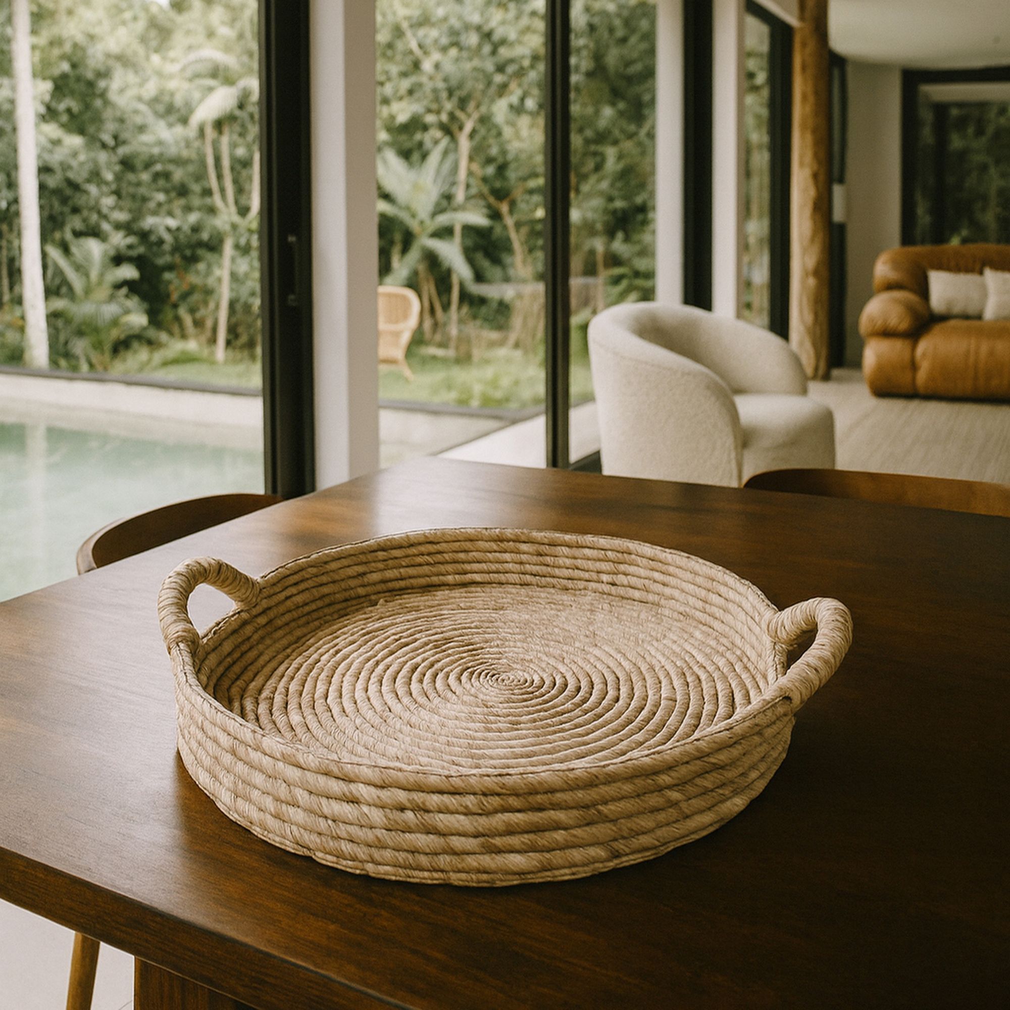 Plateau en abaca avec poignées 48cm DOUNIA