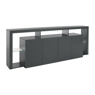 Credenza Ddalessandr, Buffet da soggiorno a 4 ante, Madia da salotto, Credenza moderna, 100% Made in Italy, 220x40h80 cm, Antracite