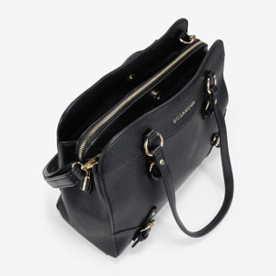 Bolso de hombro negro con hebillas y cremallera