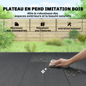 Table de jardin rectangulaire design 4-6 pers. piètement croisé plateau effet bois noir