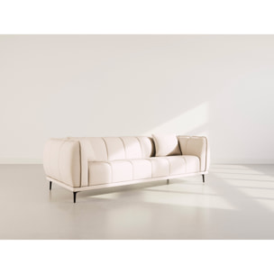 Arsene - Canapé droit 3 places en velours texturé - Beige