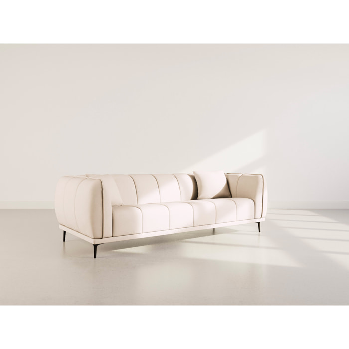 Arsene - Canapé droit 3 places en velours texturé - Beige