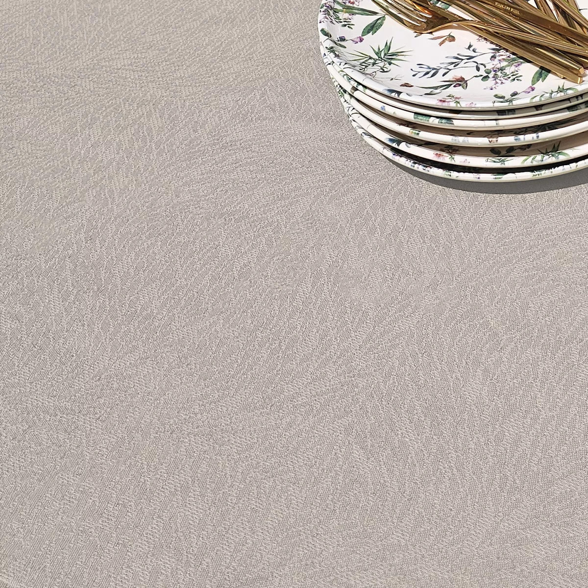 Nappe pur coton motif jacquard beige Paradia lin