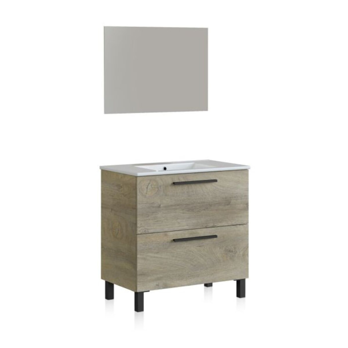 Mueble de baño con espejo Sense 2 cajones Roble Alaska