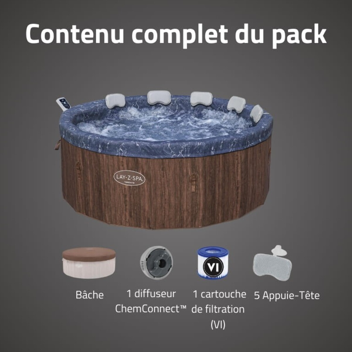 Bestway Spa semi rigide rond Lay-Z-Spa Toronto Smart AirJet Thermacore avec WiFi 5-7 personnes
